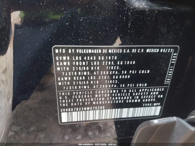 Продаж на аукціоні авто 2022 Volkswagen Taos 1.5t Se, vin: 3VVRX7B22NM075296, номер лоту: 44999944