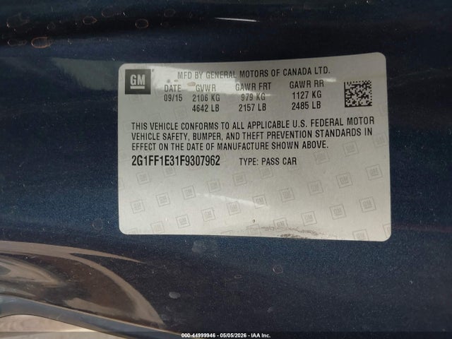 Aukcja sprzedaży 2015 Chevrolet Camaro 2lt, vin: 2G1FF1E31F9307962, numer aukcji: 44999946