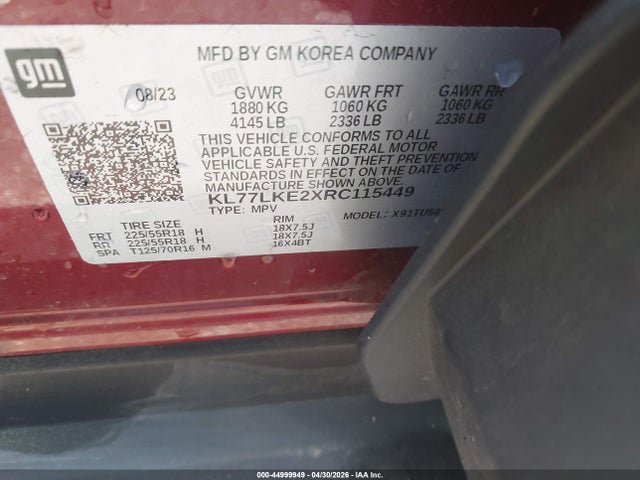 Продажа на аукционе авто 2024 Chevrolet Trax Fwd Activ, vin: KL77LKE2XRC115449, номер лота: 44999949