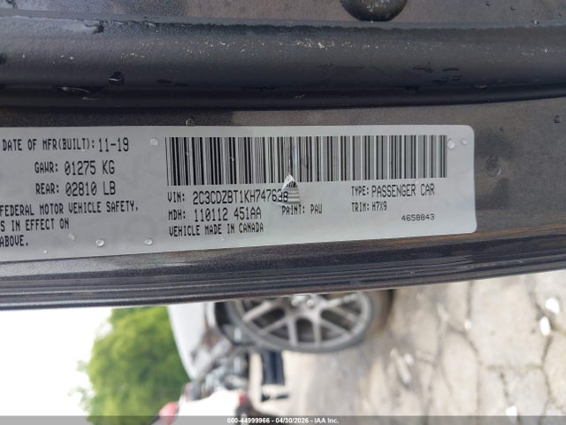2019 Dodge Challenger R/t მანქანა იყიდება აუქციონზე, vin: 2C3CDZBT1KH747638, აუქციონის ნომერი: 44999966