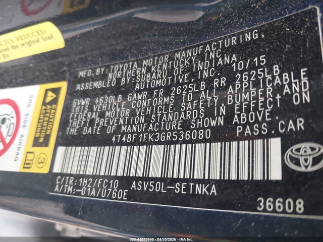 4T4BF1FK3GR536080 Toyota CAMRY LE