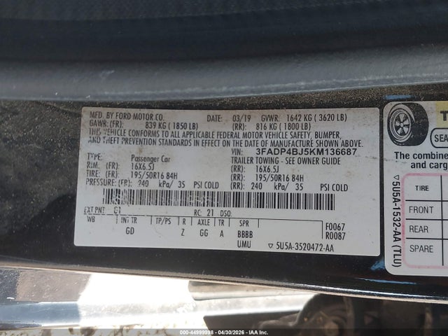 Продажа на аукционе авто 2019 Ford Fiesta Se, vin: 3FADP4BJ5KM136687, номер лота: 44999998