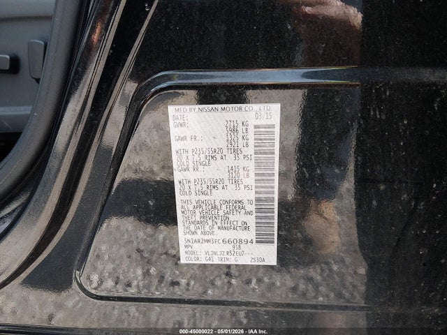 45000022 :رقم المزاد ، 5N1AR2MM3FC660894 vin ، 2015 Nissan Pathfinder Platinum مزاد بيع