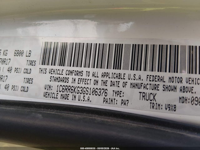 Продаж на аукціоні авто 2016 Ram 1500 Tradesman, vin: 1C6RR6KG3GS106376, номер лоту: 45000035