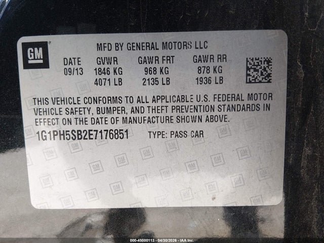 Продаж на аукціоні авто 2014 Chevrolet Cruze Eco Auto, vin: 1G1PH5SB2E7176851, номер лоту: 45000113