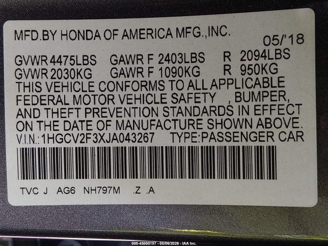 1HGCV2F3XJA043267 Honda Accord Sport 2.0t
