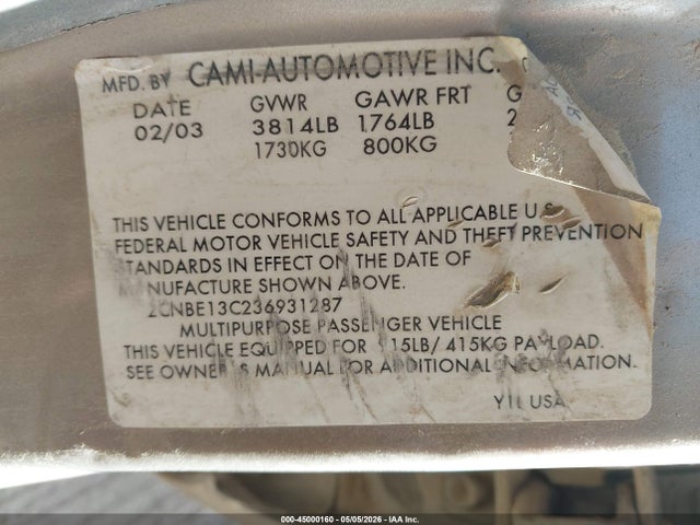Продажа на аукционе авто 2003 Chevrolet Tracker Hard Top Base, vin: 2CNBE13C236931287, номер лота: 45000160