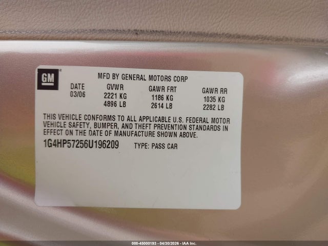 45000193 :رقم المزاد ، 1G4HP57256U196209 vin ، 2006 Buick Lucerne Cx مزاد بيع