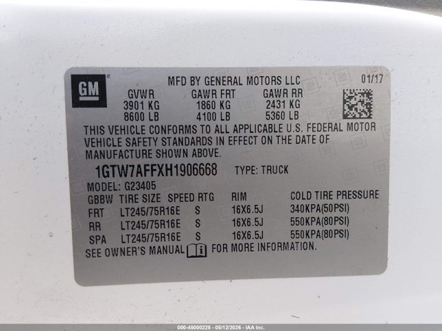 1GTW7AFFXH1906668 GMC Savana 2500 Work Van