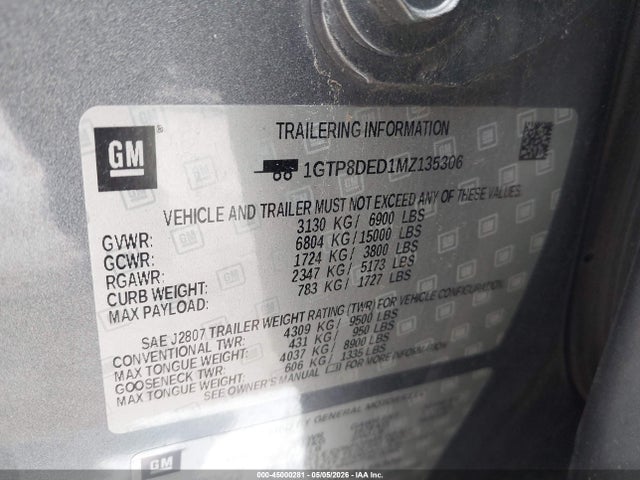 Продаж на аукціоні авто 2021 Gmc Sierra 1500 2wd  Short Box Slt, vin: 1GTP8DED1MZ135306, номер лоту: 45000281