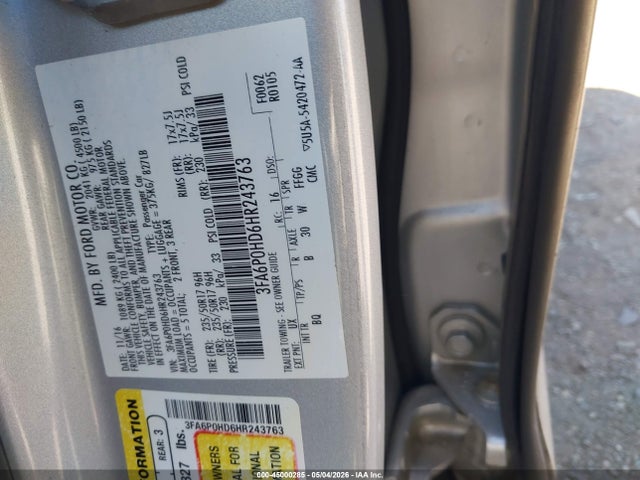 Ford FUSION SE 2017 3FA6P0HD6HR243763 Image 9