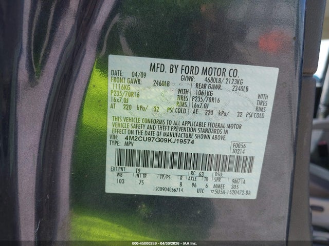 Продаж на аукціоні авто 2009 Mercury Mariner Premier V6, vin: 4M2CU97G09KJ19574, номер лоту: 45000289