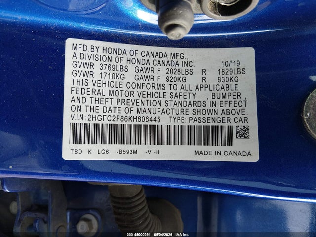 2HGFC2F86KH606445 Honda Civic Sport