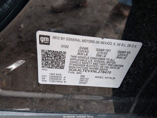 Aukcja sprzedaży 2022 Gmc Terrain Awd Sle, vin: 3GKALTEVXNL278470, numer aukcji: 45000296
