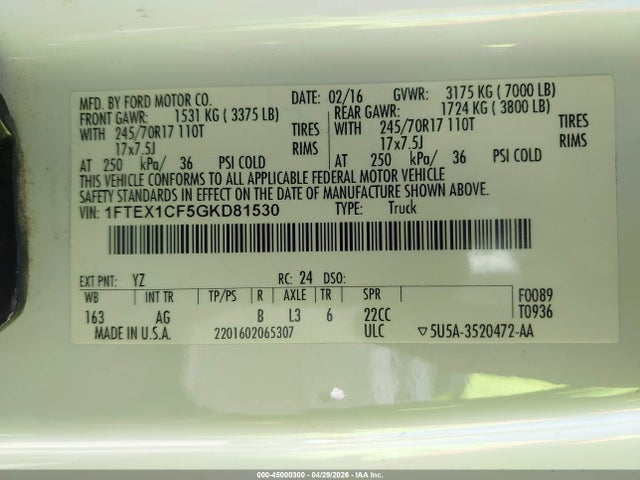 Ford F-150 Xl 2016 1FTEX1CF5GKD81530 Image 9