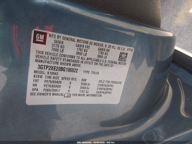 Aukcja sprzedaży 2011 Gmc Sierra 1500 Denali, vin: 3GTP2XE20BG106622, numer aukcji: 45000305