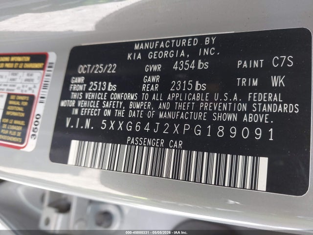 2023 Kia K5 Gt-line მანქანა იყიდება აუქციონზე, vin: 5XXG64J2XPG189091, აუქციონის ნომერი: 45000331