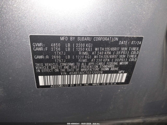 Продажа на аукционе авто 2025 Subaru Outback Premium, vin: 4S4BTADC7S3120028, номер лота: 45000341
