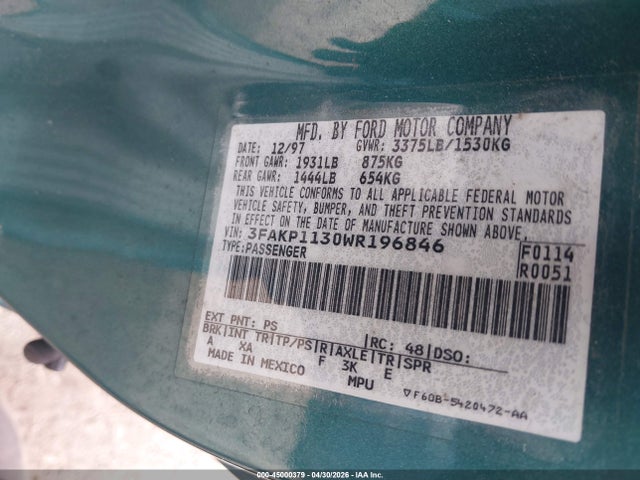 Продаж на аукціоні авто 1998 Ford Escort Zx2 Cool/zx2 Hot, vin: 3FAKP1130WR196846, номер лоту: 45000379
