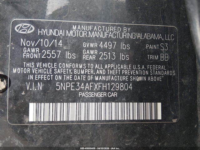 Продажа на аукционе авто 2015 Hyundai Sonata Sport, vin: 5NPE34AFXFH129804, номер лота: 45000409