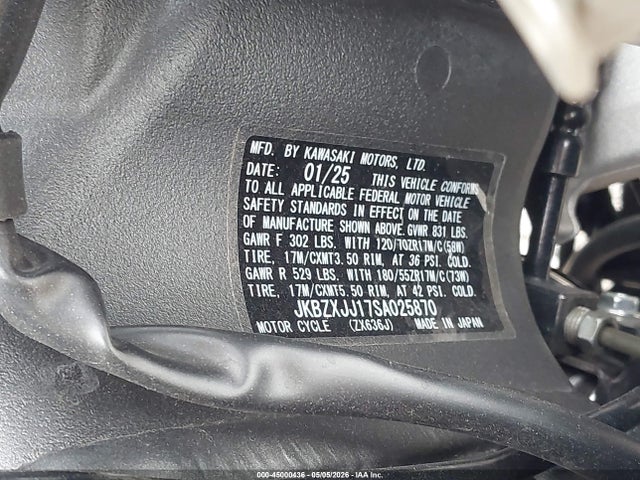 Продажа на аукционе авто 2025 Kawasaki Zx636 K, vin: JKBZXJJ17SA025870, номер лота: 45000436