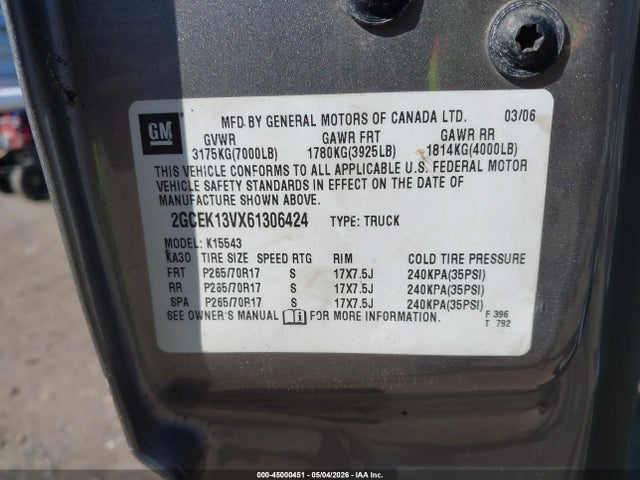 Продаж на аукціоні авто 2006 Chevrolet Silverado 1500 Ls, vin: 2GCEK13VX61306424, номер лоту: 45000451