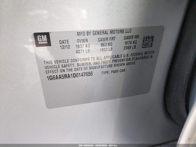 Aukcja sprzedaży 2013 Cadillac Ats Standard, vin: 1G6AA5RA1D0147656, numer aukcji: 45000452