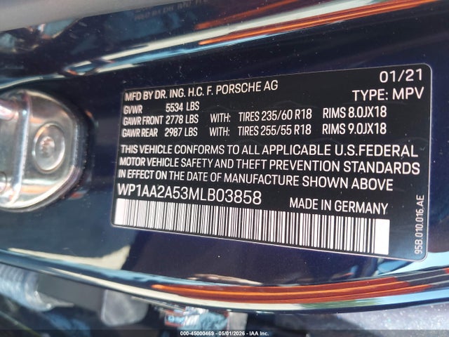 45000469 :رقم المزاد ، WP1AA2A53MLB03858 vin ، 2021 Porsche Macan مزاد بيع