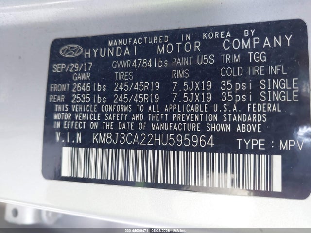 45000471 :رقم المزاد ، KM8J3CA22HU595964 vin ، 2017 Hyundai Tucson Sport مزاد بيع