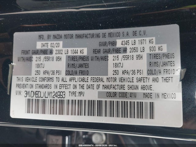 Aukcja sprzedaży 2020 Mazda Cx-30 Preferred Package, vin: 3MVDMBDLXLM124993, numer aukcji: 45000474