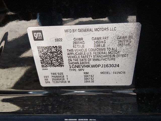 2023 Chevrolet Traverse Awd Lt Leather მანქანა იყიდება აუქციონზე, vin: 1GNEVHKW0PJ163024, აუქციონის ნომერი: 45000498