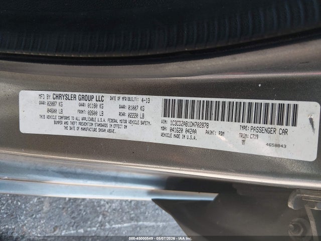 Продажа на аукционе авто 2013 Dodge Avenger Se, vin: 1C3CDZAB1DN702878, номер лота: 45000549