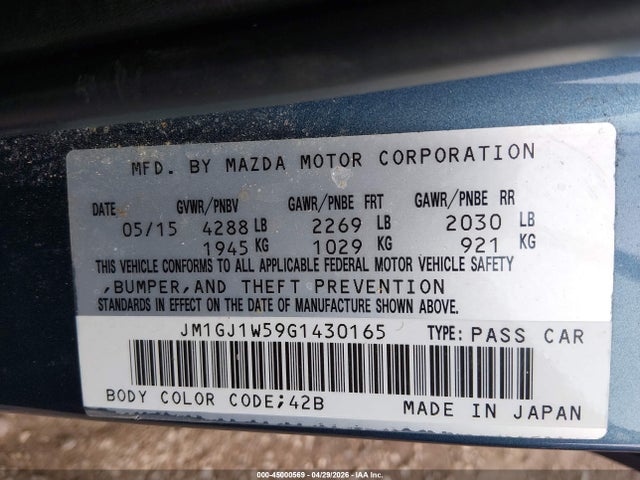 Aukcja sprzedaży 2016 Mazda Mazda6 I Grand Touring, vin: JM1GJ1W59G1430165, numer aukcji: 45000569