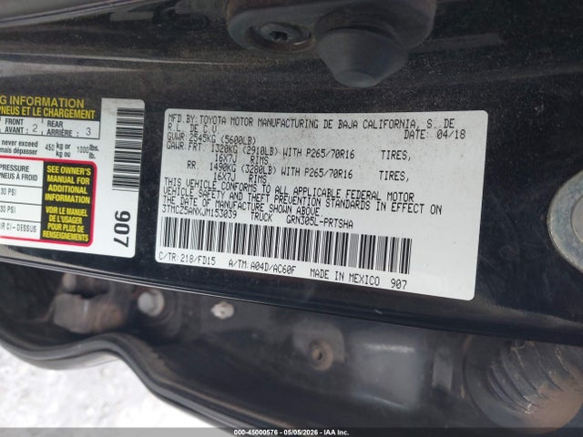 2018 Toyota Tacoma Trd Off Road მანქანა იყიდება აუქციონზე, vin: 3TMCZ5ANXJM153039, აუქციონის ნომერი: 45000576