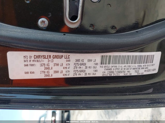45000583 :رقم المزاد ، 1C6RR6LT1DS650754 vin ، 2013 Ram 1500 Big Horn مزاد بيع