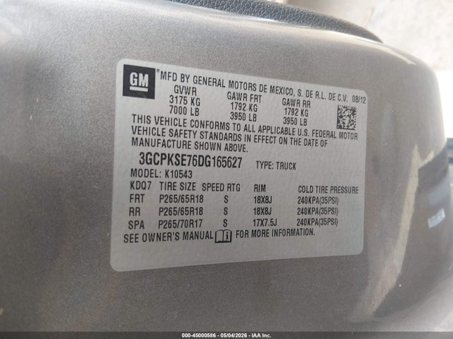 2013 Chevrolet Silverado 1500 Lt მანქანა იყიდება აუქციონზე, vin: 3GCPKSE76DG165627, აუქციონის ნომერი: 45000586