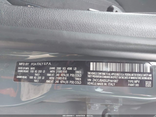 Продажа на аукционе авто 2018 Jeep Renegade Sport 4x4, vin: ZACCJBABXJPH41967, номер лота: 45000611