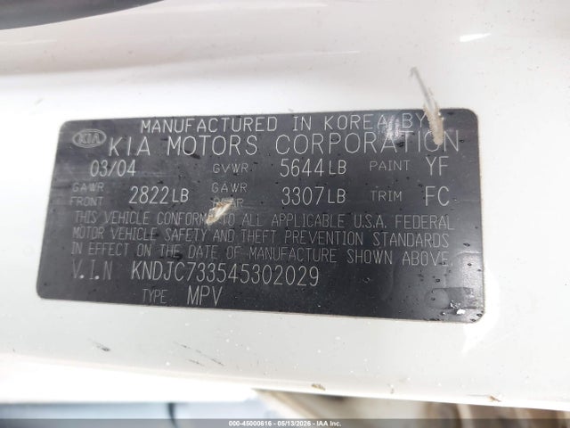 Продаж на аукціоні авто 2004 Kia Sorento Ex/lx, vin: KNDJC733545302029, номер лоту: 45000616