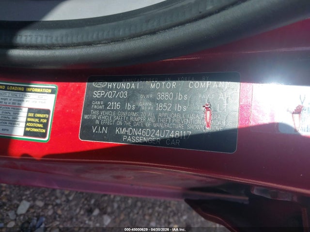 Продажа на аукционе авто 2004 Hyundai Elantra Gls/gt, vin: KMHDN46D24U748117, номер лота: 45000629