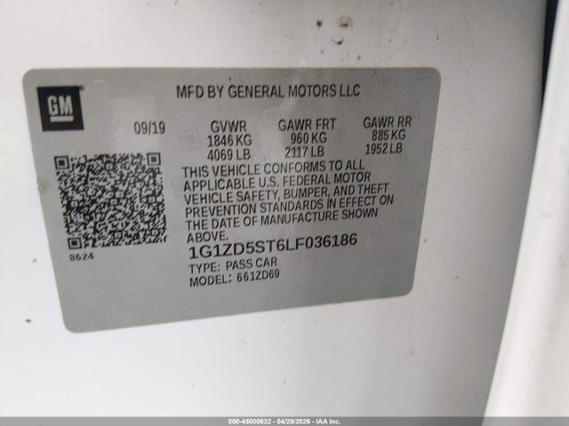 Продаж на аукціоні авто 2020 Chevrolet Malibu Fwd Lt, vin: 1G1ZD5ST6LF036186, номер лоту: 45000632