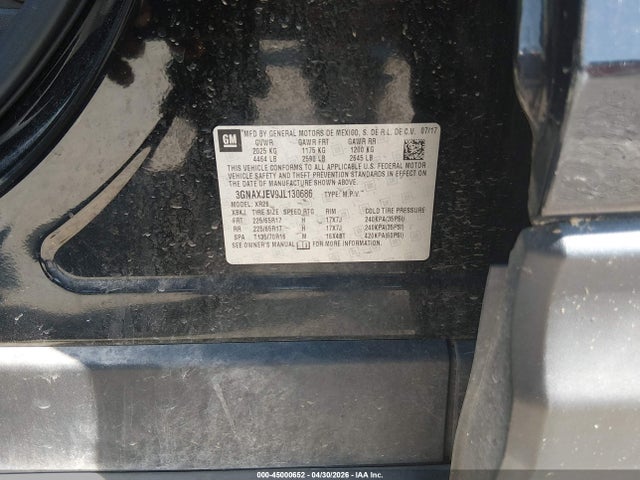 2018 Chevrolet Equinox Lt მანქანა იყიდება აუქციონზე, vin: 3GNAXJEV9JL130686, აუქციონის ნომერი: 45000652