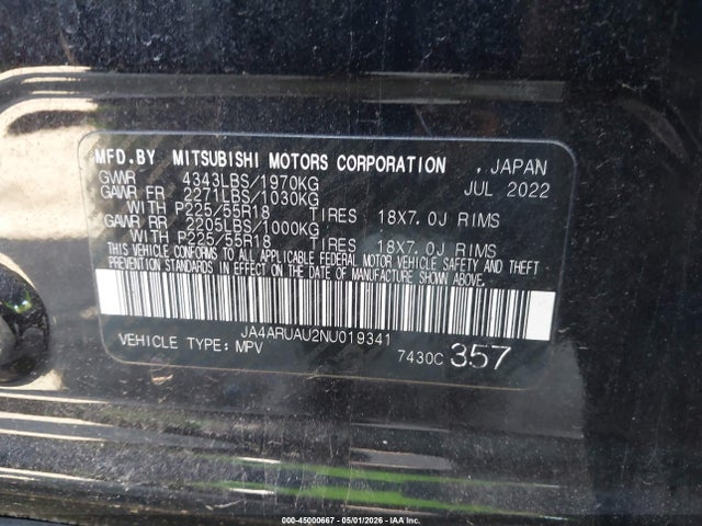 Продаж на аукціоні авто 2022 Mitsubishi Outlander Sport 2.0 Es Awc, vin: JA4ARUAU2NU019341, номер лоту: 45000667