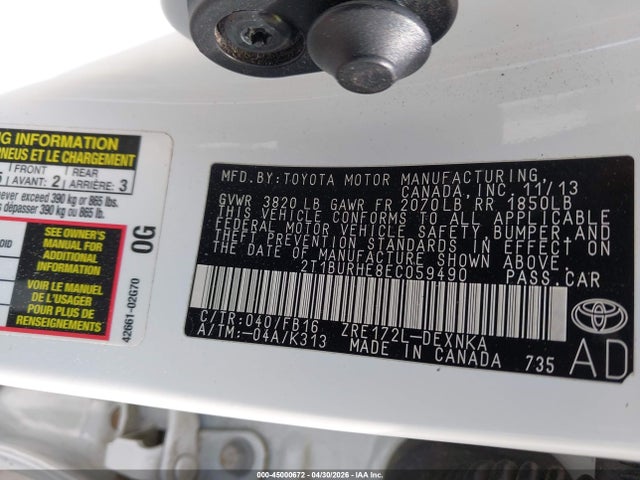 Toyota COROLLA LE 2014 2T1BURHE8EC059490 Image 9