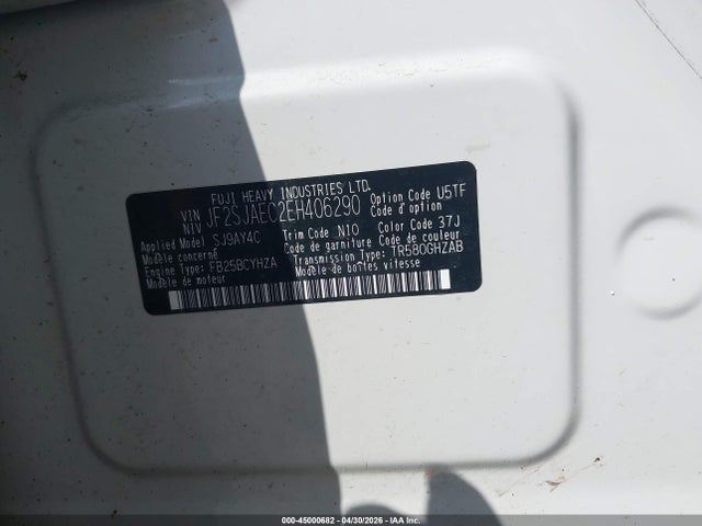 45000682 :رقم المزاد ، JF2SJAEC2EH406290 vin ، 2014 Subaru Forester 2.5i Premium مزاد بيع