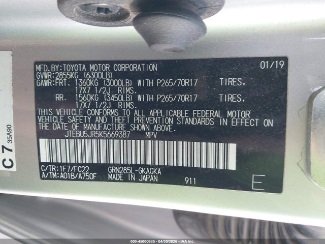JTEBU5JR5K5669387 Toyota 4runner Trd Off Road
