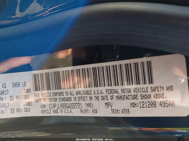Aukcja sprzedaży 2016 Jeep Cherokee Sport, vin: 1C4PJLAB9GW222721, numer aukcji: 45000708