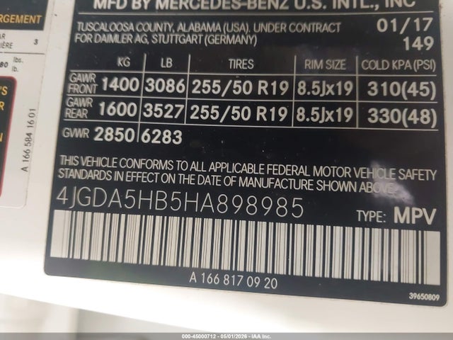 Продажа на аукционе авто 2017 Mercedes-benz Gle 350 4matic, vin: 4JGDA5HB5HA898985, номер лота: 45000712