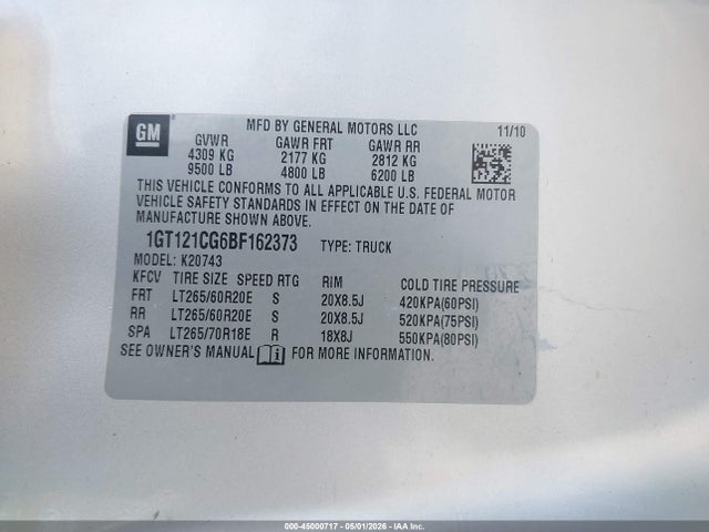 Продажа на аукционе авто 2011 Gmc Sierra 2500hd Slt, vin: 1GT121CG6BF162373, номер лота: 45000717