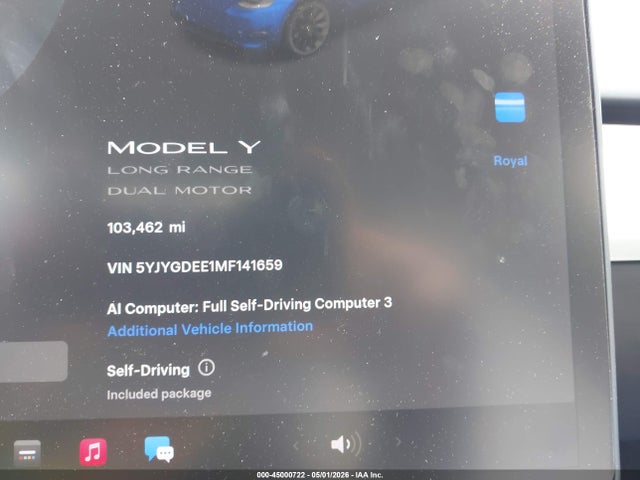 2021 Tesla Model Y Long Range Dual Motor All-wheel Drive მანქანა იყიდება აუქციონზე, vin: 5YJYGDEE1MF141659, აუქციონის ნომერი: 45000722