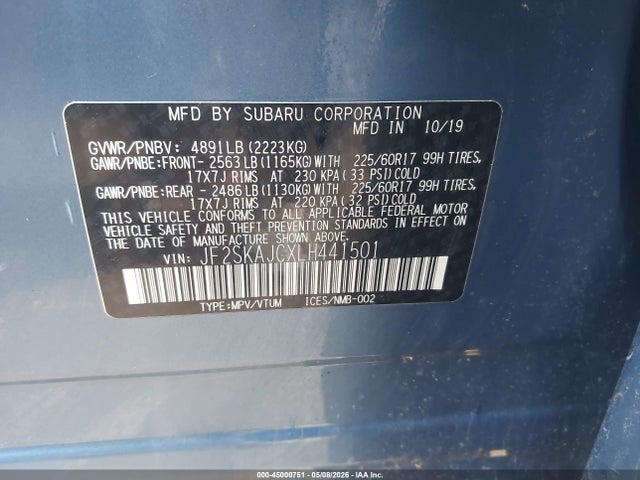 Продаж на аукціоні авто 2020 Subaru Forester Premium, vin: JF2SKAJCXLH441501, номер лоту: 45000751